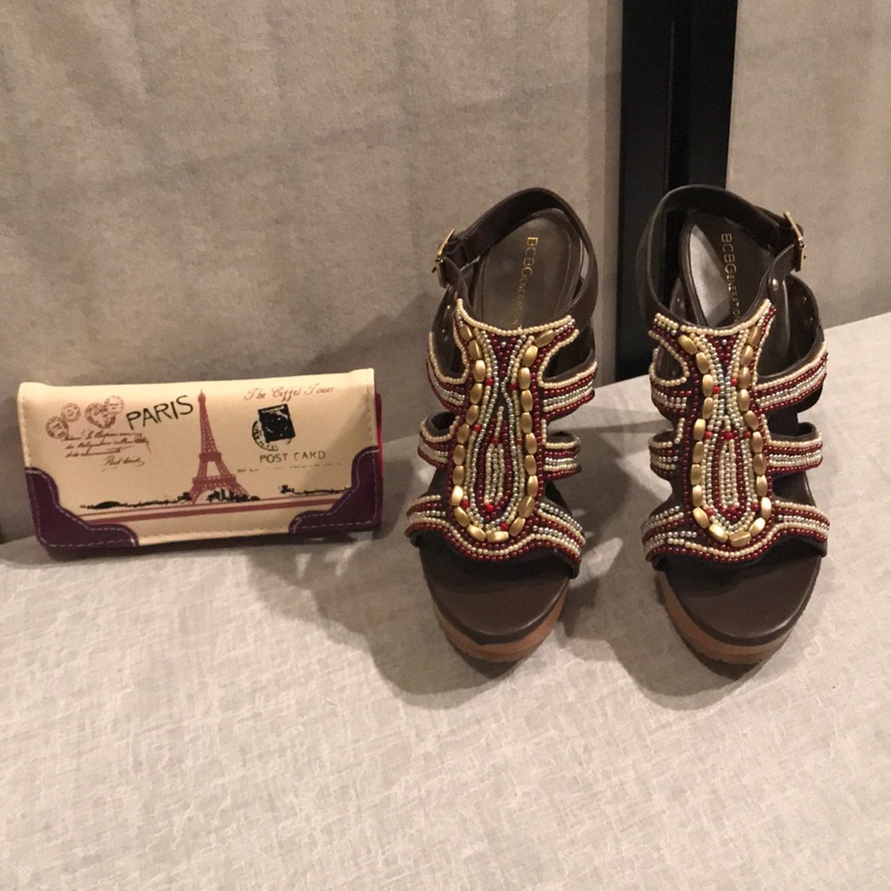 BCBGeneration beaded wooden platform high heels